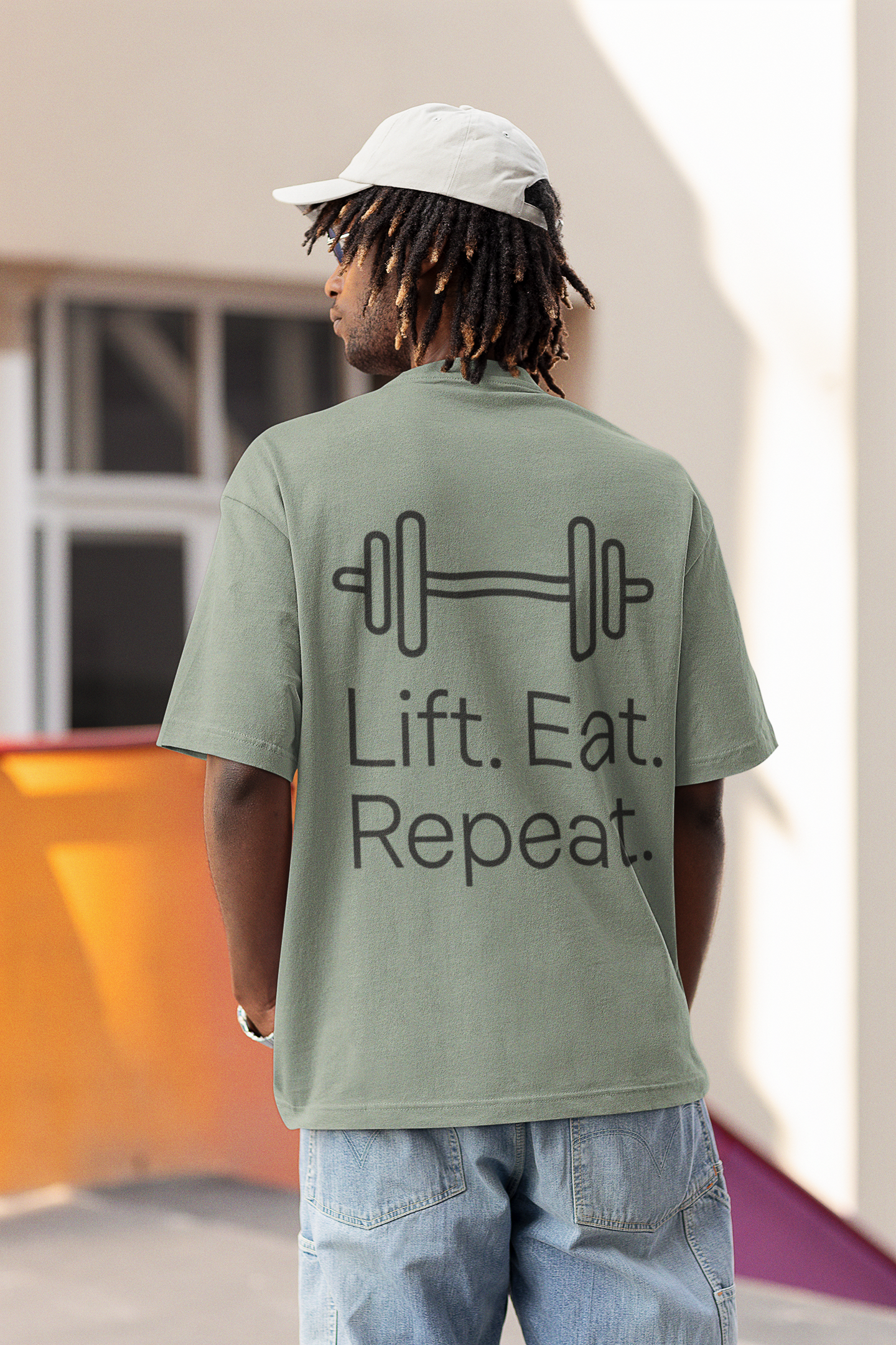 Playera Oversize "Lift. Eat. Repeat."