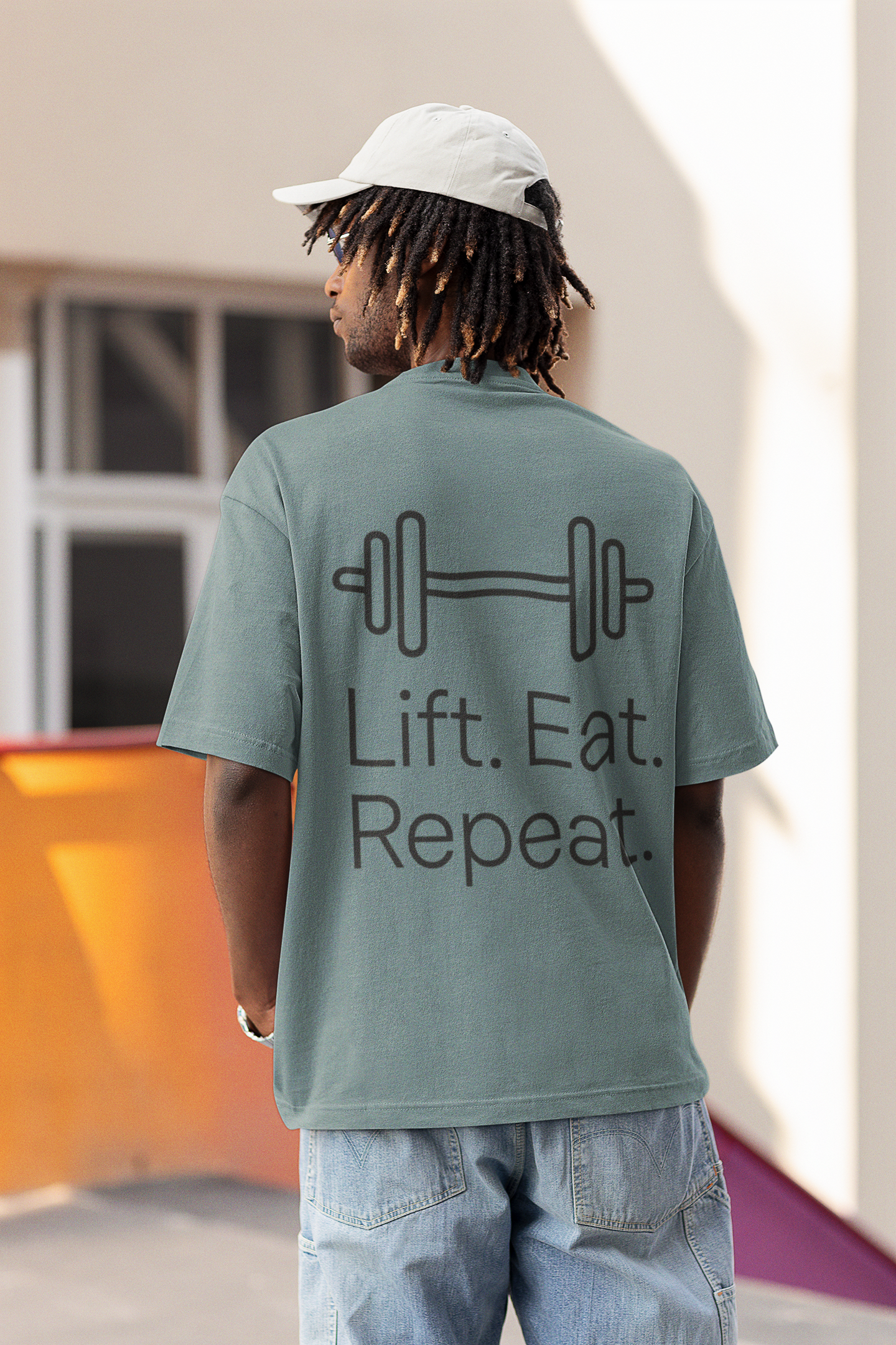 Playera Oversize "Lift. Eat. Repeat."