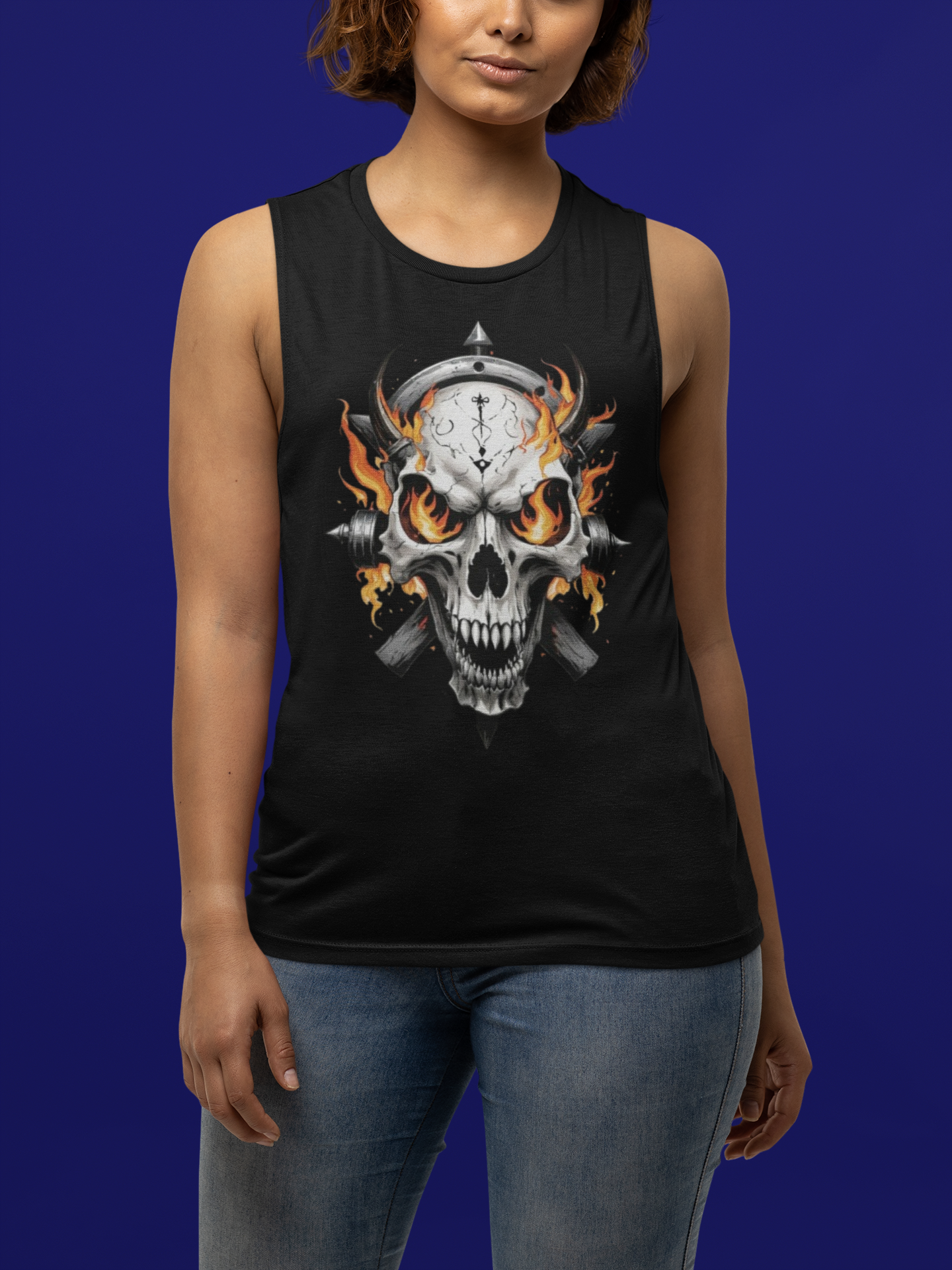 Playera Sin Mangas "SKULL ON FIRE"